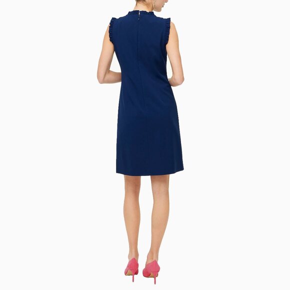NEW! J Crew Ruffle Neck Suit Shift Dress | Navy Blue | 0 / XS - Picture 4 of 12